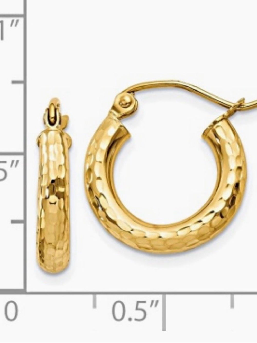 14k Solid Yellow Gold Diamond
Cut Textured Round Hoop Earrings
Marked - Picture 13 of 14